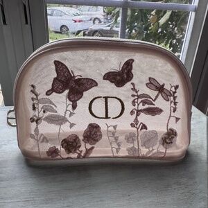 Dior NiB Cosmetic Bag Cream & Gold with Embroidered Butterflies, Limited Edition